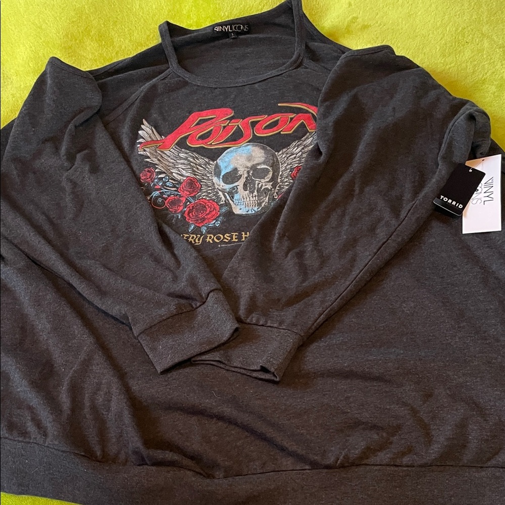 Poison Graphic Black Cold-Shoulder Sweatshirt - Vinyl Icons